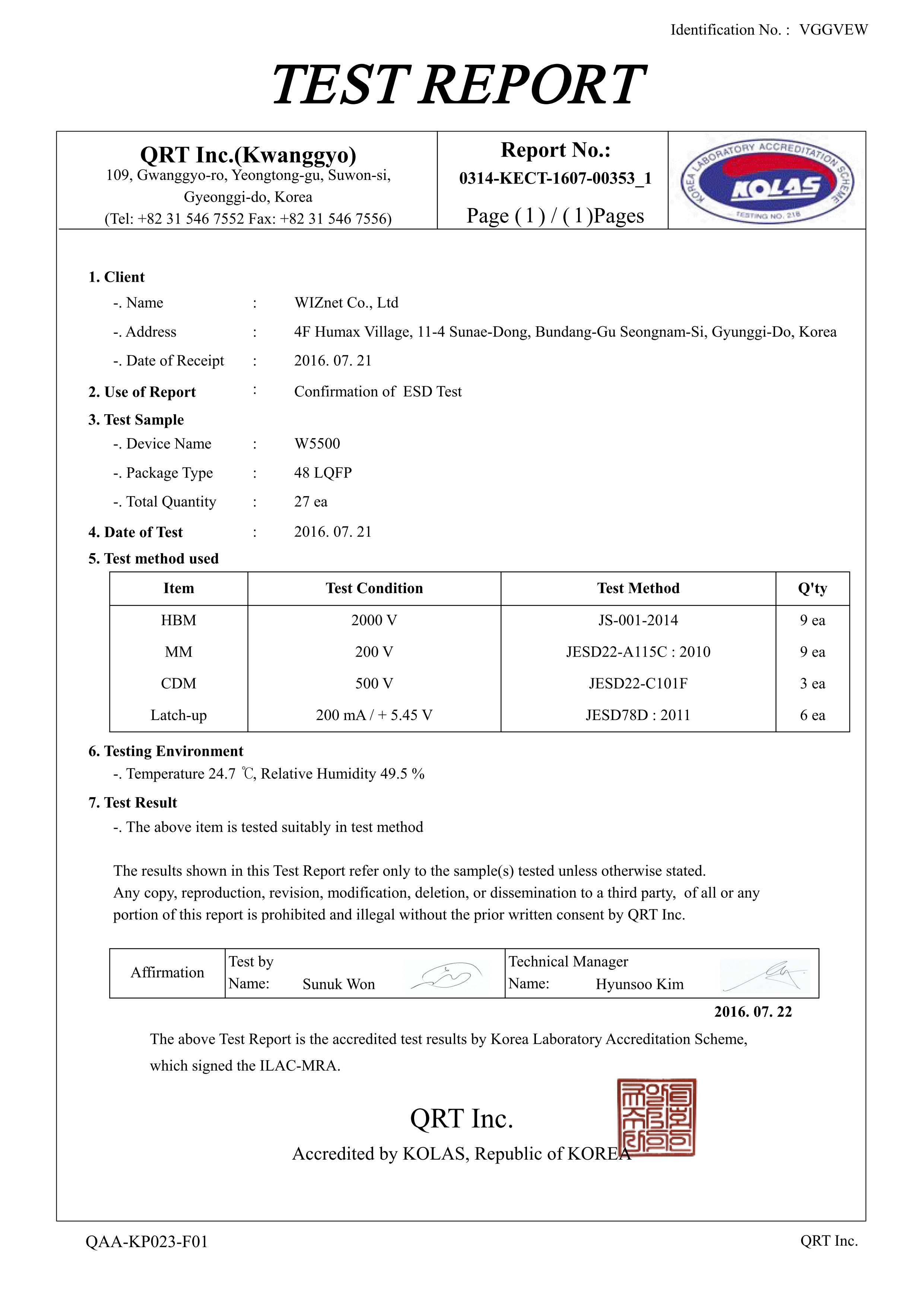 W5500 Confirmation of ESD Test document