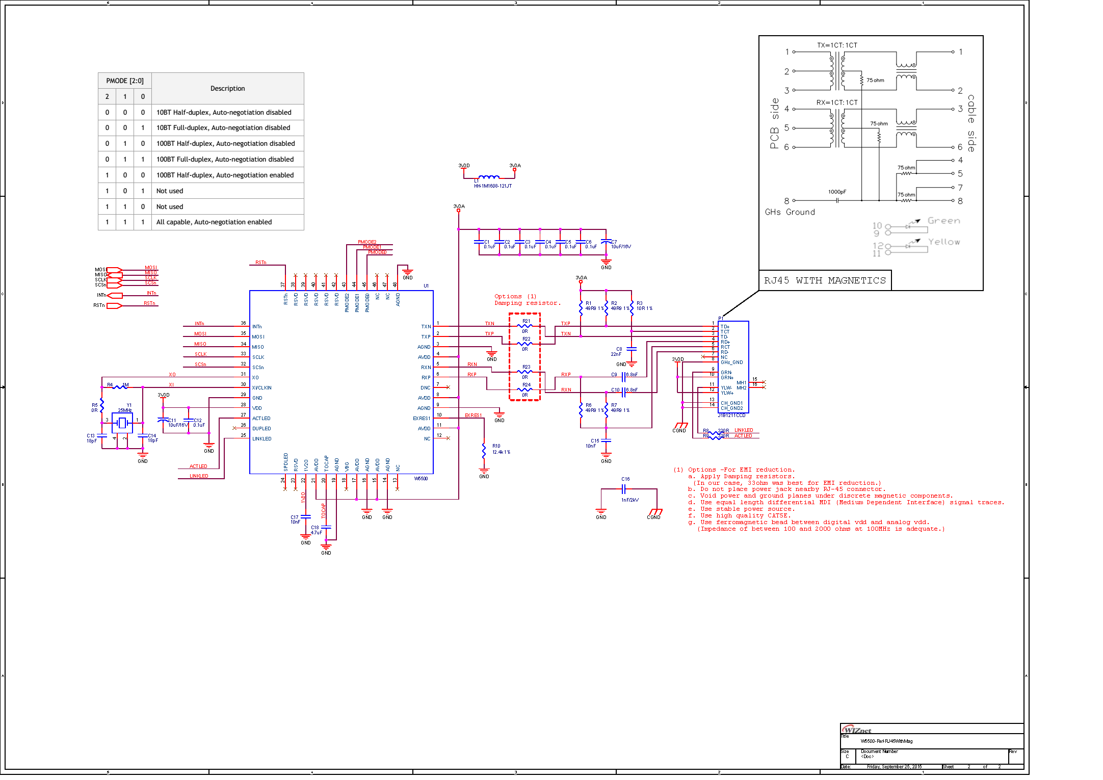 W5500 Reference Schematic (RJ45 with Transformer)
