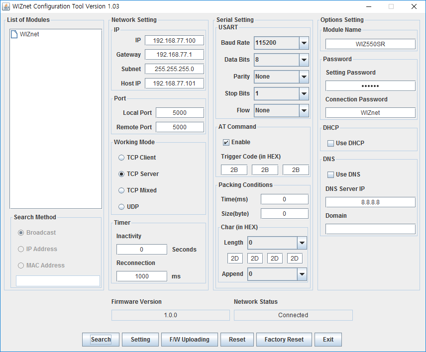 WIZnet Configuration Tool Version 1.0.3