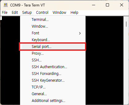 Setup → Serial port...
