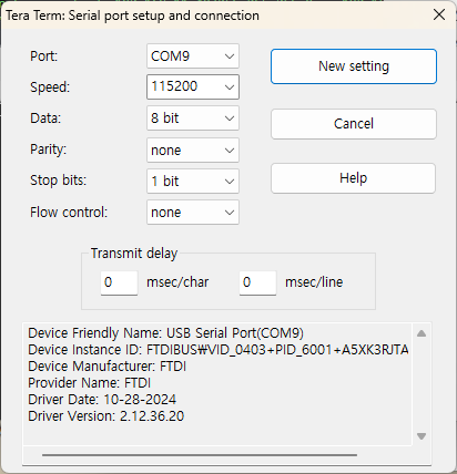Serial port setup dialog