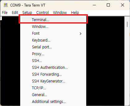 Setup → Terminal...