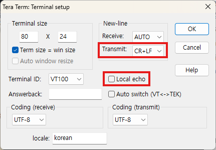 Terminal setup dialog
