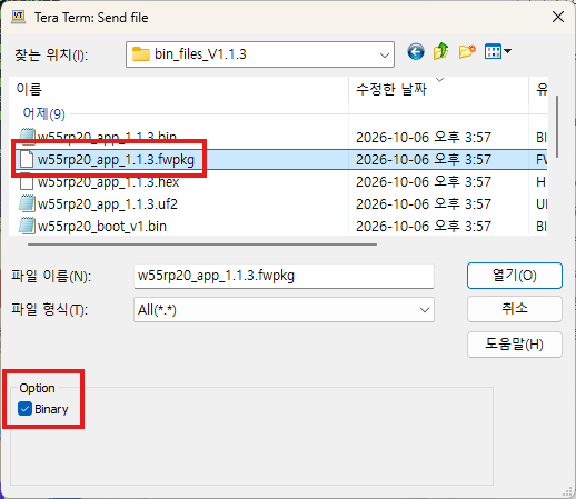 Choosing the file and checking Binary
